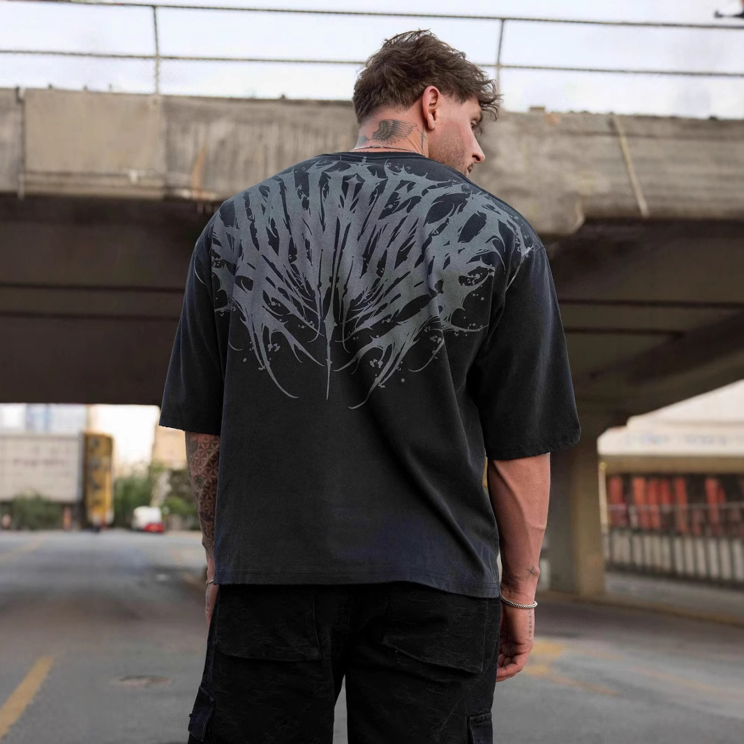 YOUNGLA's new American men's T-shirt is a casual and loose trendy brand for summer men's wear, featuring printed cotton short-sleeved sports T-shirts