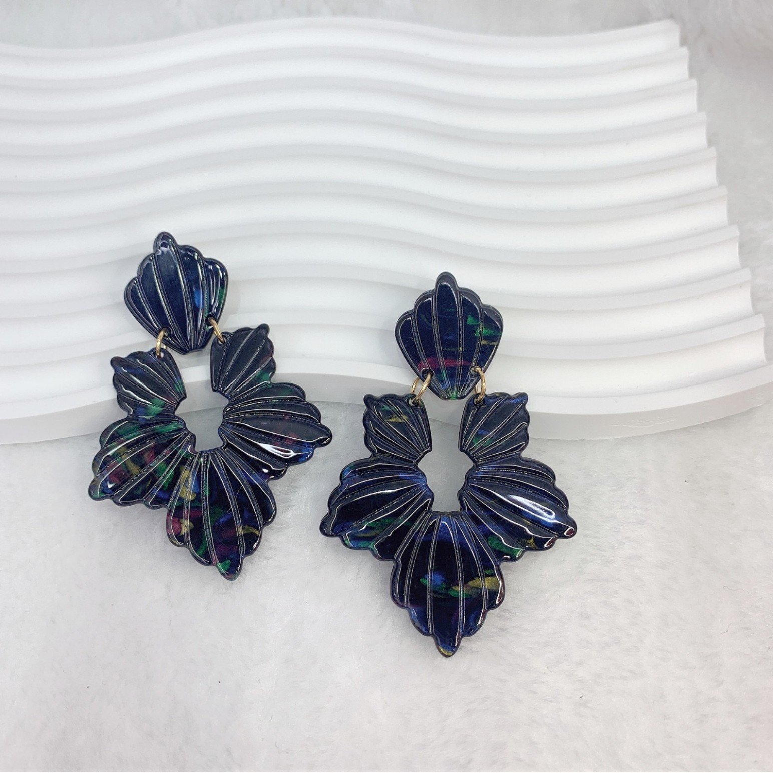 欧美跨境时尚设计感波西米亚几何亚克力划线耳钉耳坠女复古耳饰