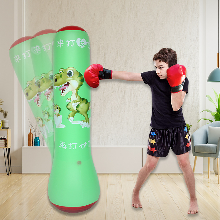 网红加厚恐龙充气拳击柱绿色立式解压搏击沙袋健身运动训练拳击靶