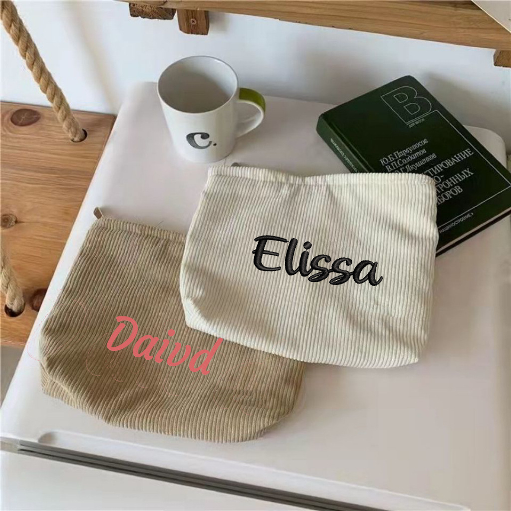 Cross-Border Velvet Bag, Etsy Personalized Embroidered Corduroy Canvas Makeup Bag, Clutch, Canvas Bag, Casual Retro And Simple Velvet Bag details Picture