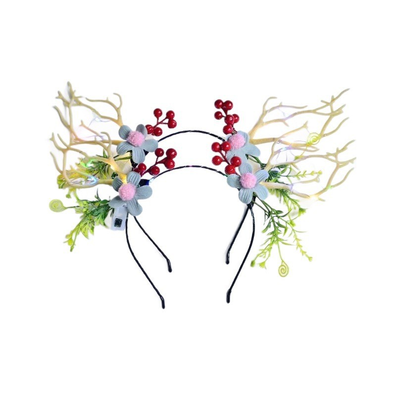 The new Christmas flower and antler hairband, the popular winter deer glow headwear, Christmas accessories, hairpins and hair accessories are selling well Item Picture