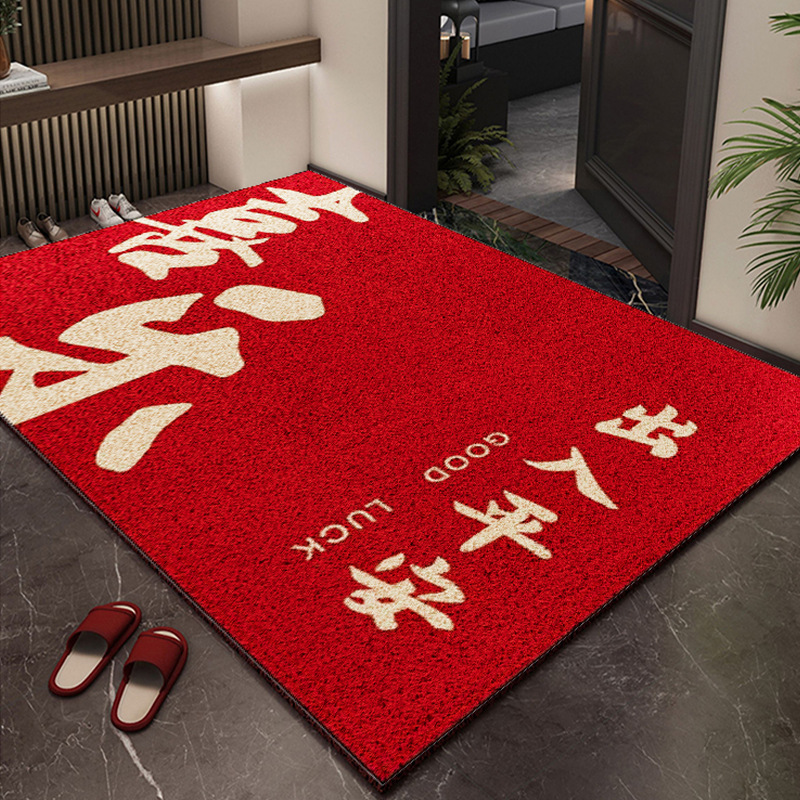 外贸跨境丝圈地毯入户门垫新年红色进户脚垫踏福客厅门口防滑地垫现货批发细节图