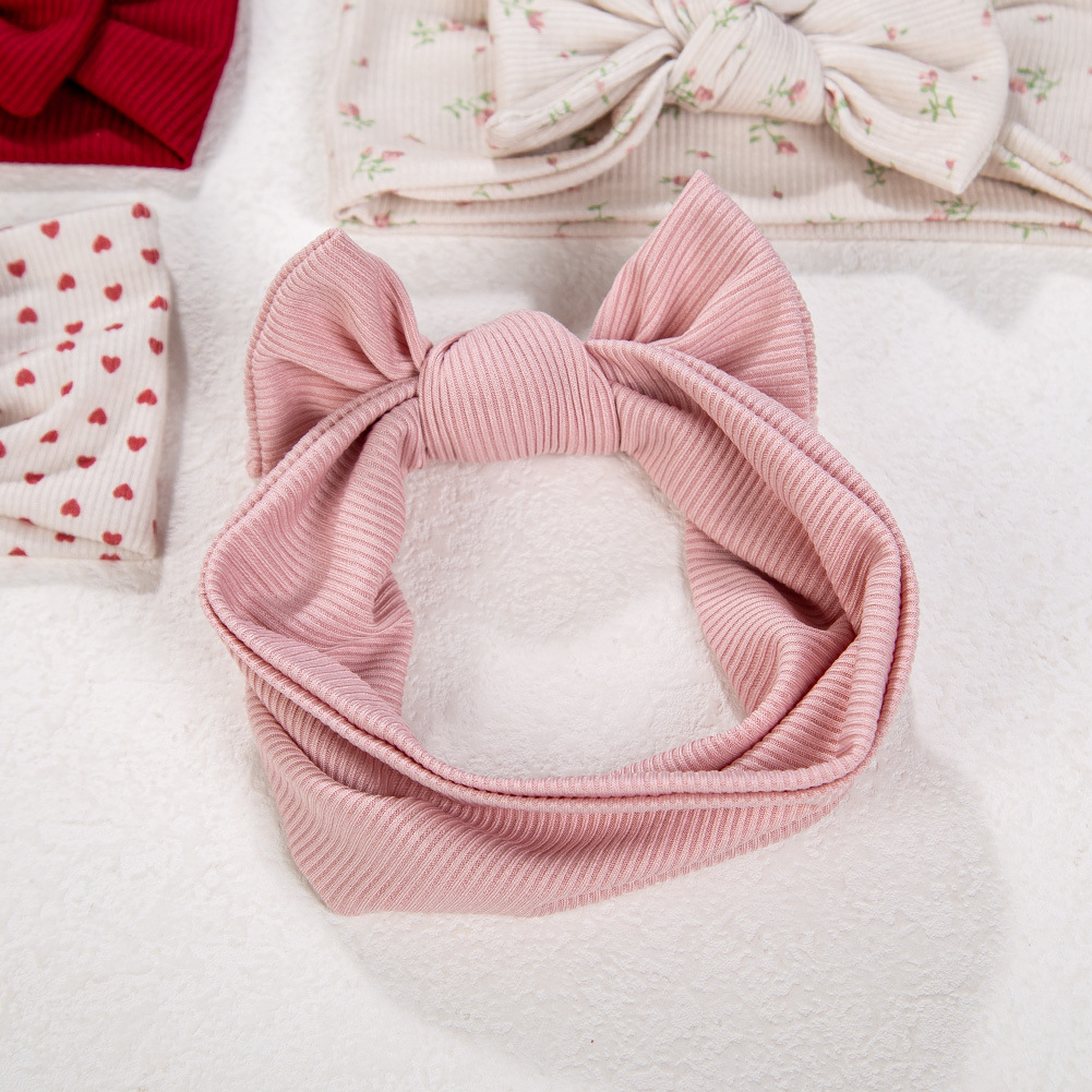 3pcs欧美新款儿童头饰超柔软印花坑条棉男宝宝蝴蝶结头带婴儿发饰细节图