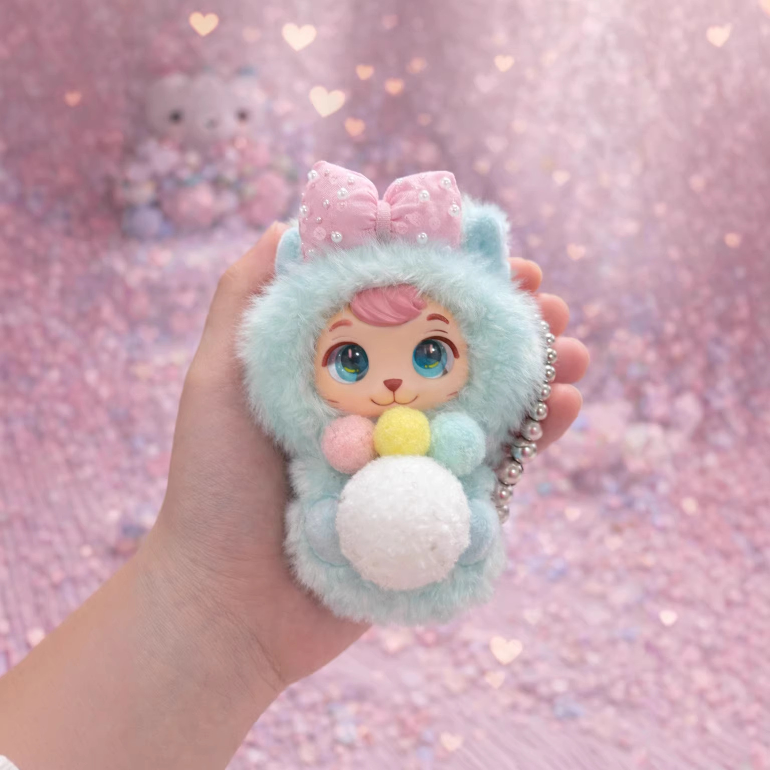 Original rubber face plush keychain pendant, plush doll figurine, birthday gift Application Scenario