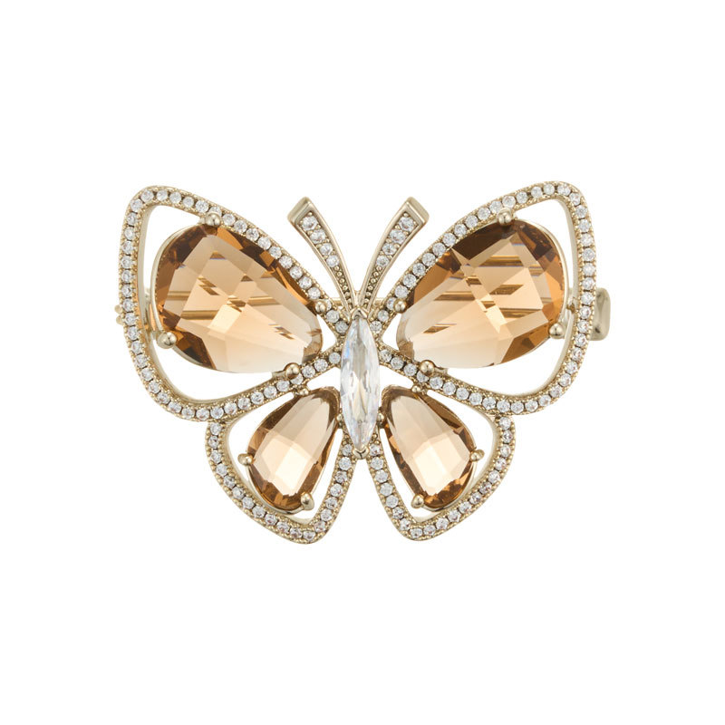 Ultra-glittering and high-end hollowed-out crystal butterfly brooch, copper alloy inlaid zircon, fashionable and versatile clothing pin, women's brooch Item Picture