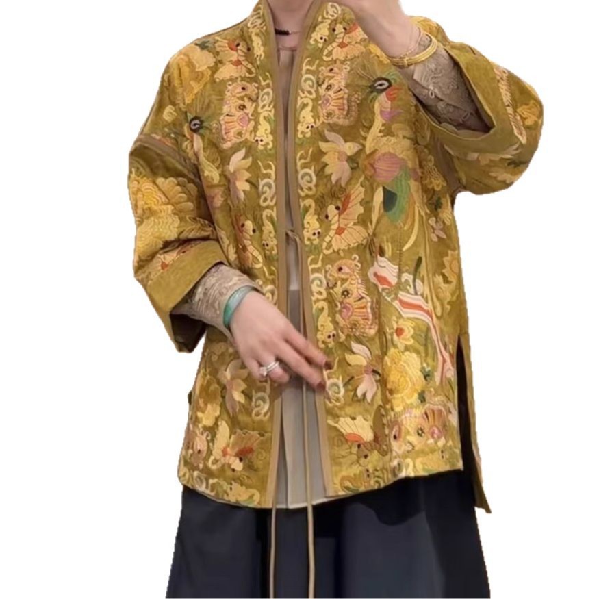 金纹香云纱刺绣桑蚕丝外套中式百花绽放贵气奢华工厂批发不退不换白底实物图