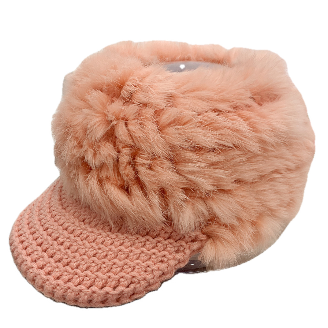 New rabbit fur hollowed-out cap for women, no-top baseball cap for autumn and winter, Korean style, versatile plush hat, Japanese trendy hat style Item Picture