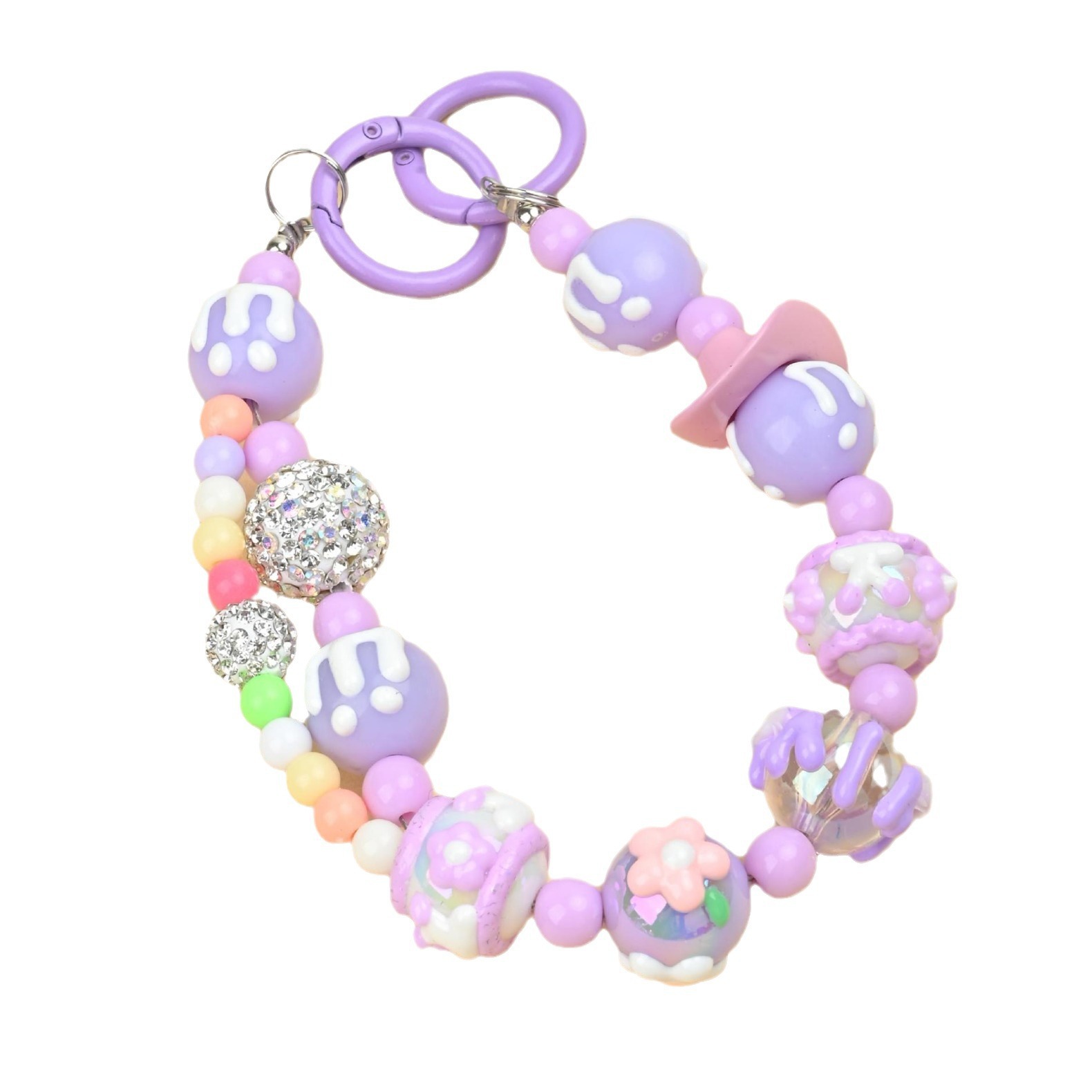 diy hand-painted graffiti cartoon beaded diamond ball chain double-buckle mobile phone pendant chain keychain bag chain anti-loss accessory lanyard Item Picture