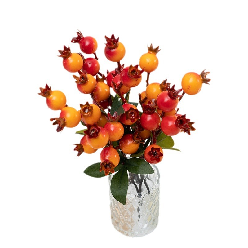 Wholesale of simulated single pomegranate fruit clusters, artificial flowers, home gardening, engineering decoration, New Year's flowers, lucky bucket flower arrangement Item Picture