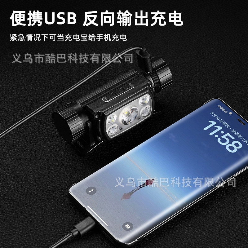 Cross-border new 21700 charging induction strong headlight XHP50LED type-c charging magnetic attraction work headlight Specification image