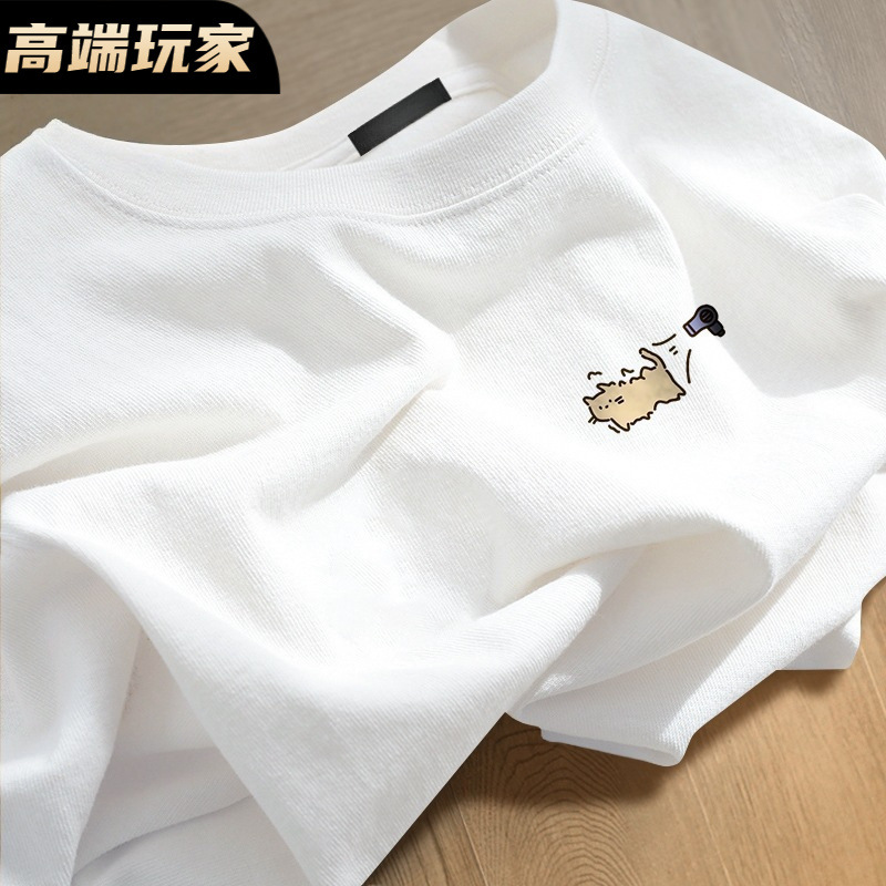 100% pure cotton round-neck short-sleeved T-shirt, a new summer men's high-end style loose printed half-sleeved top