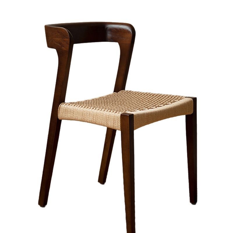 简约实木餐椅中复古风绳编椅设计师瑞克椅家用客厅可叠放绳编餐椅白底实物图