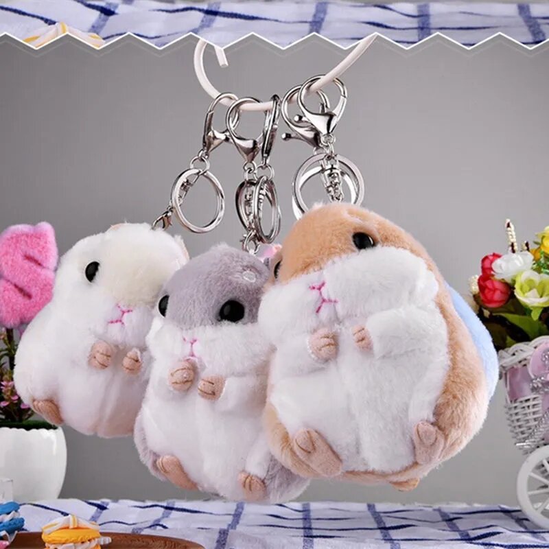Plush chubby hamster doll keychain pendant, cute Korean creative doll schoolbag hanging accessory for girls