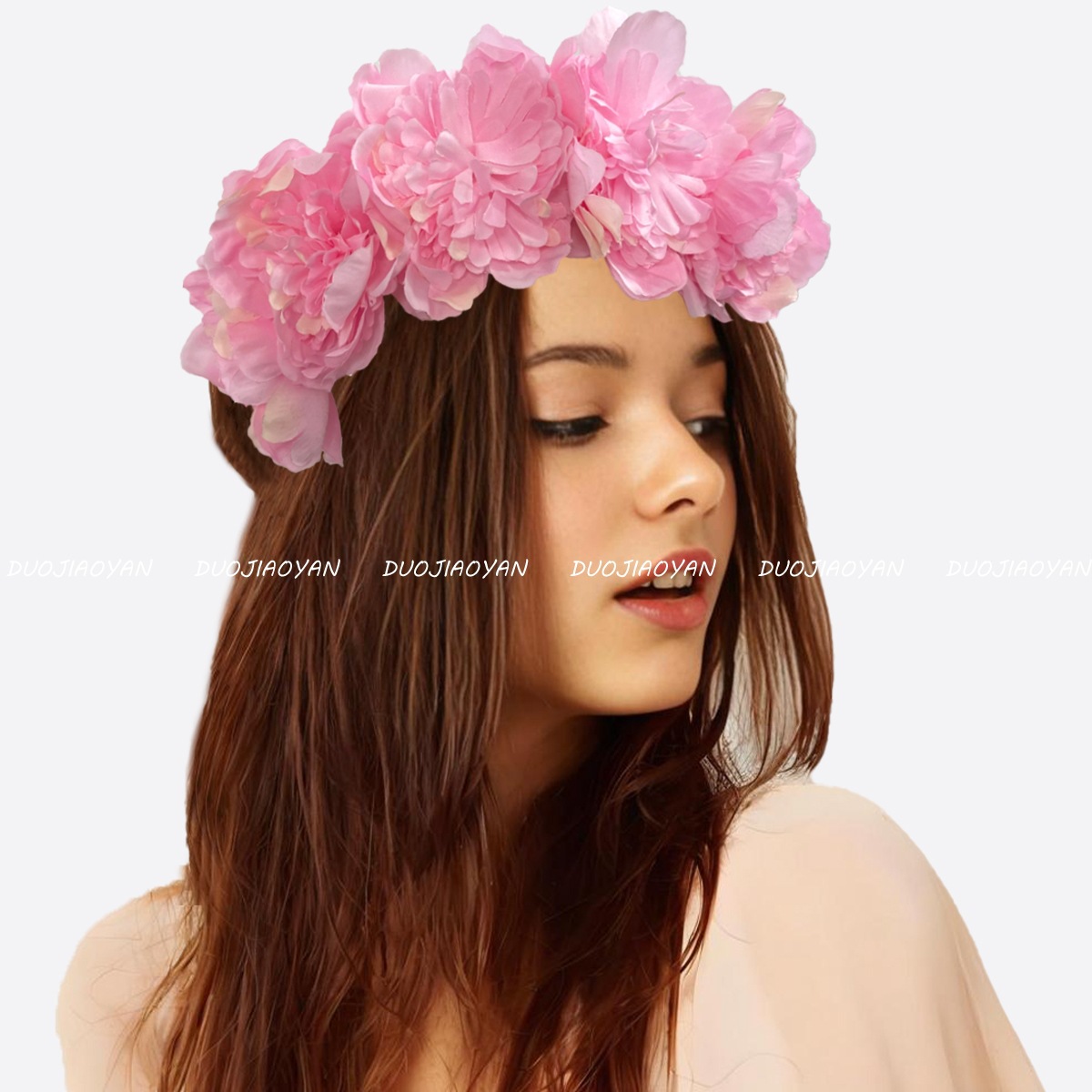 European and American cross-border simulated camellia flower headband, exaggerated large flower bride headwear, carnival ball headwear, headband for women Specification drawing