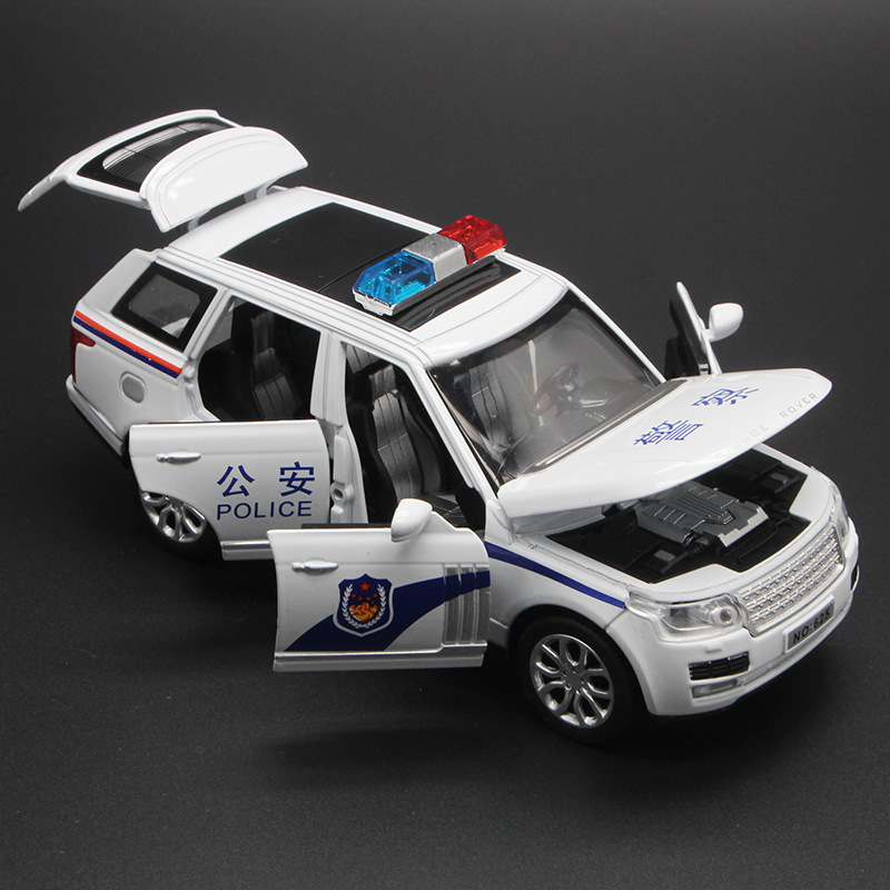 1:32 Police car model children's toy car, alloy lights, music, Rebound six-door police car toy