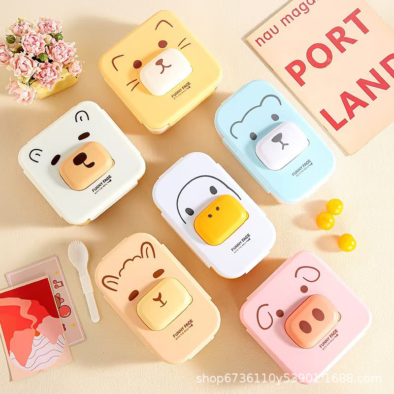 Cute cartoon lunch box, student and white-collar worker with rice, plastic lunch box, portable bento box with tableware, sauce box Cute cartoon lunch box, student and white-collar worker with rice, plastic lunch box, portable bento box with tableware, sauce box