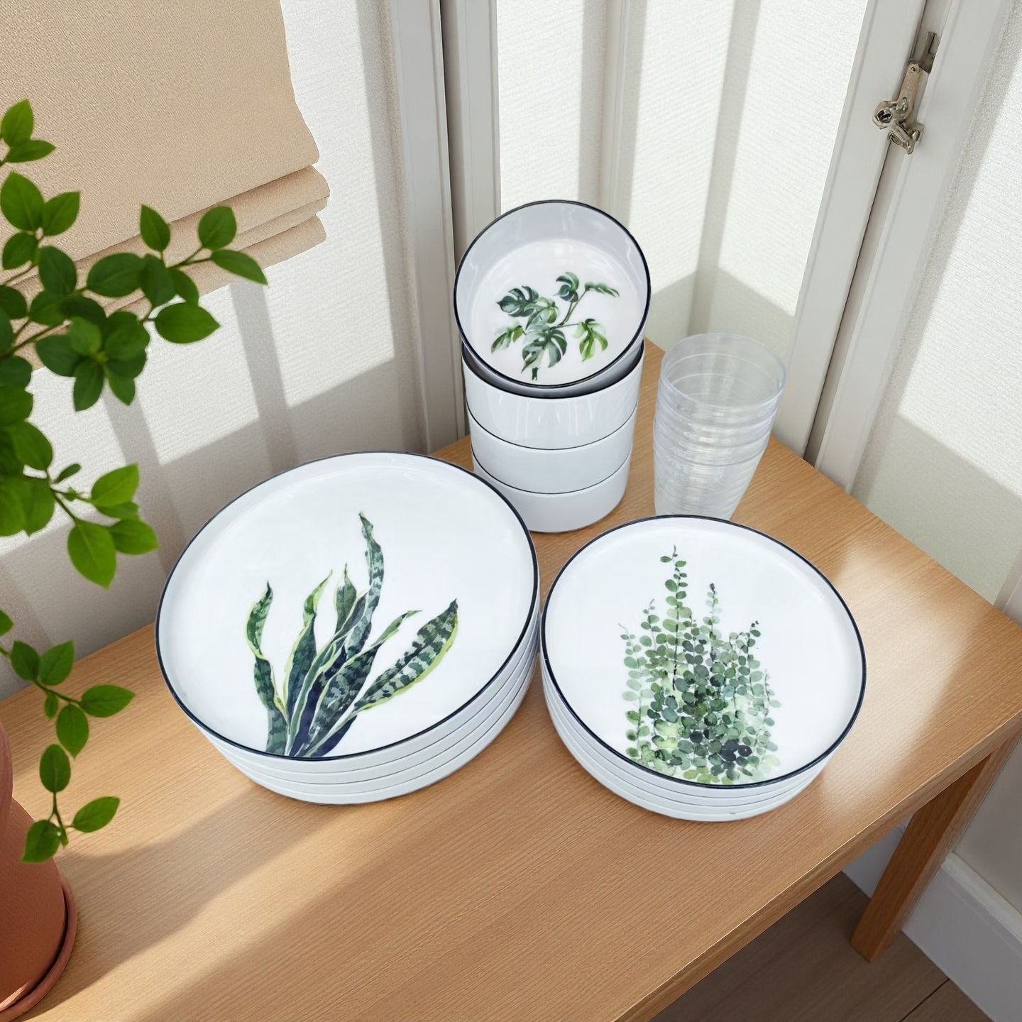 外贸跨境碗碟盘套装碗碟盘勺杯餐具亚马逊餐盘密胺餐盘饭碗爆款