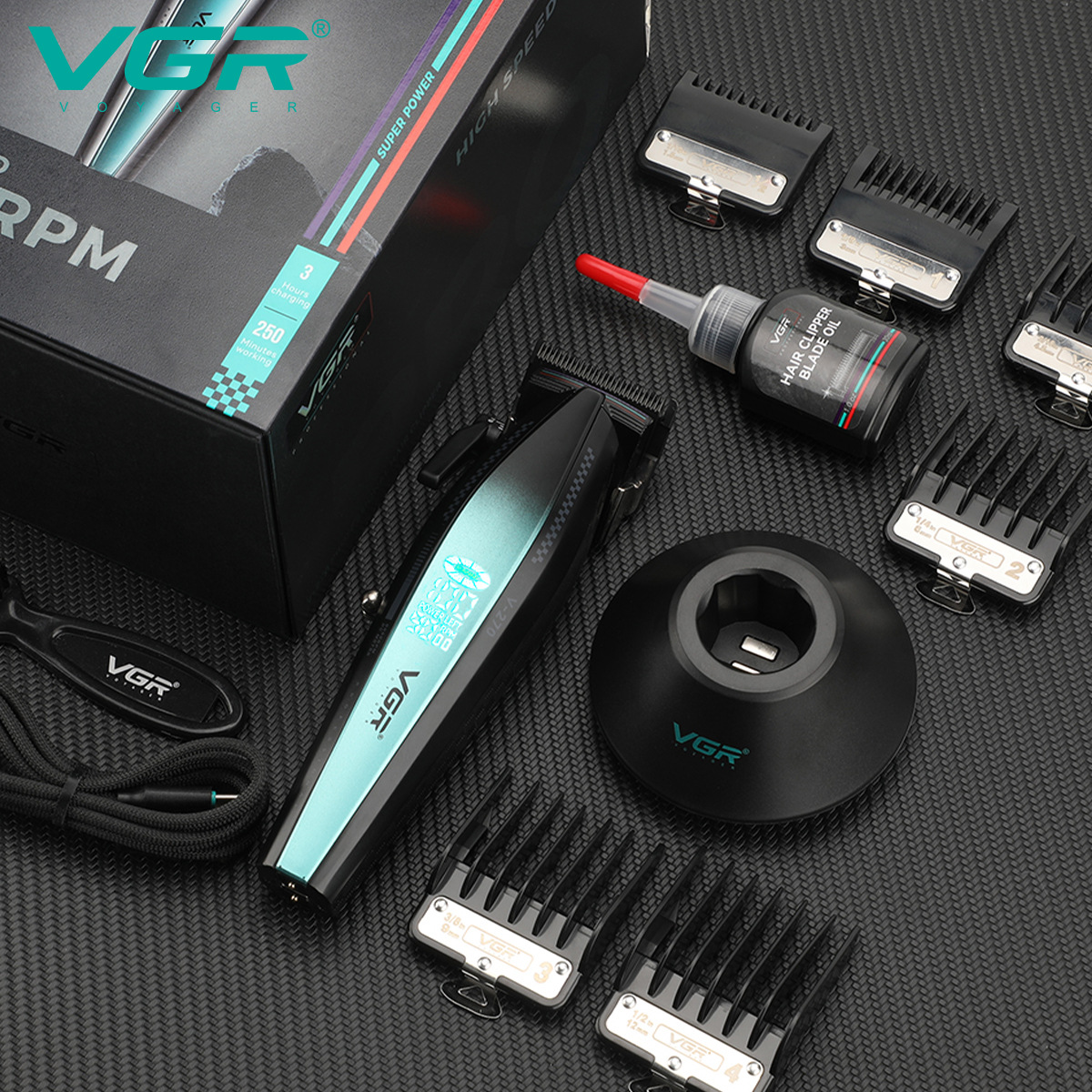 VGR270 Cross-border new hair clipper, digital display, electric engraving, high-power, with base and charging, professional men's clipper Application Scenario