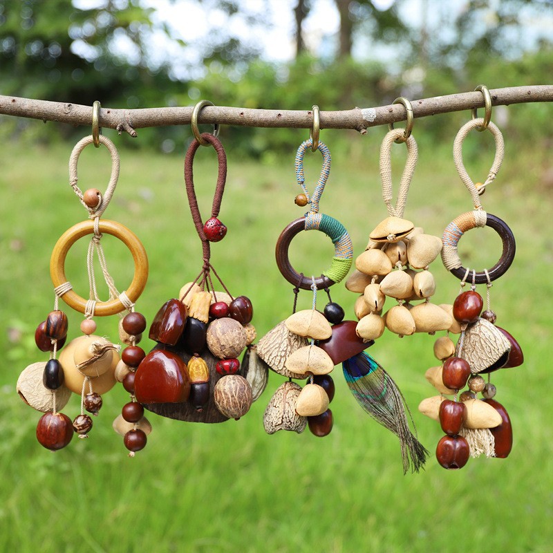 Natural fruit shell rattle bag hanging, diy handcrafted wind bell sound healing pendant, plant fruit pendant, backpack car hanging decoration details Picture