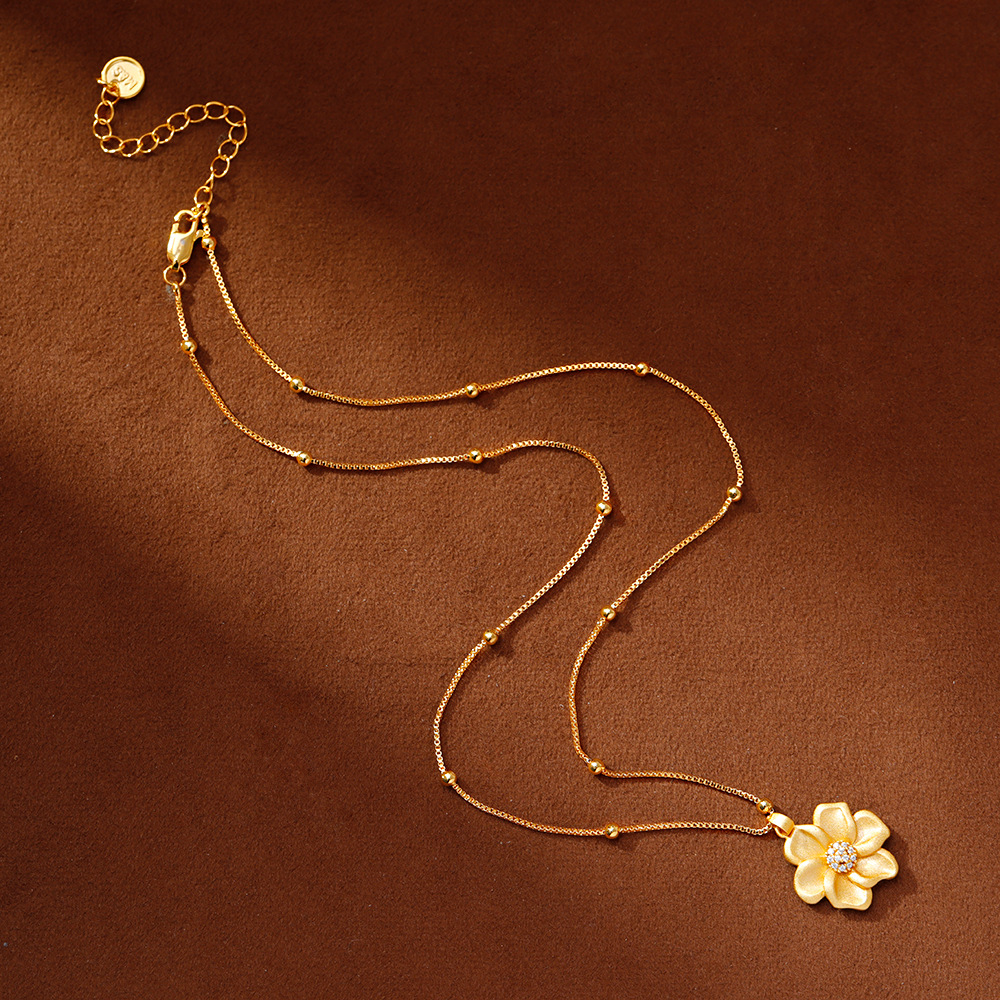 Hyacinto cobre antiguo francés bañado en oro arena colgante flor collar mujer 2025 nudillos chick yin bang cadena clavícula accesorios details Picture