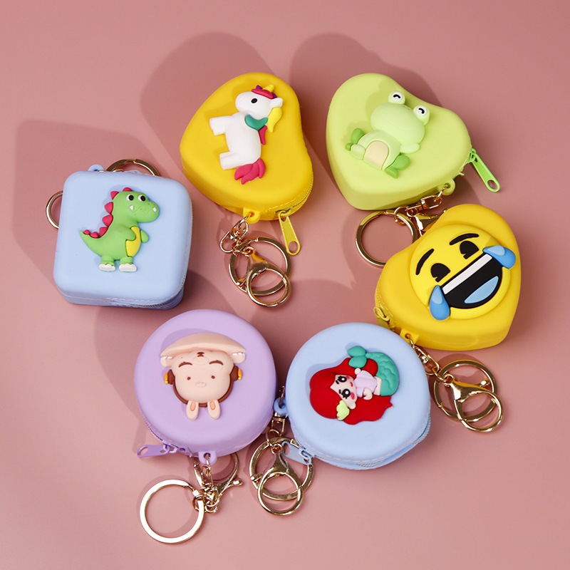 Factory direct sales of cartoon round silicone coin purses, versatile little dinosaur keychains, bags, hanging decorations, cute and fun storage details Picture
