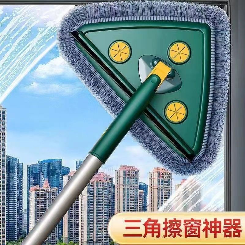 大三角擦玻璃神器家用擦天花板墙面屋顶可夹纸除尘掸懒人软毛拖把