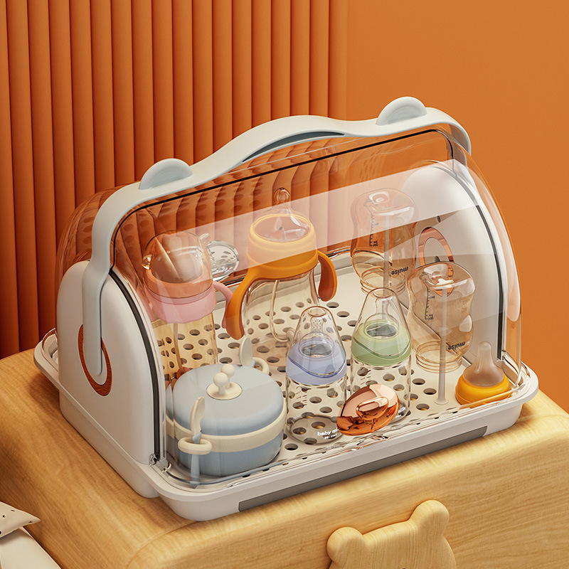 Baby bottle storage box with lid, dust-proof water cup, draining storage rack, baby bowl and chopstick storage box, plastic storage box, silicone dispensing box, baby complementary food, flowers, mud blocks, portable milk powder dispensing