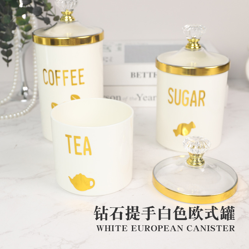 Plastic European-style cans for storing grains and cereals in the kitchen, food-grade white cans and boxes for snacks, dry goods and tea details Picture