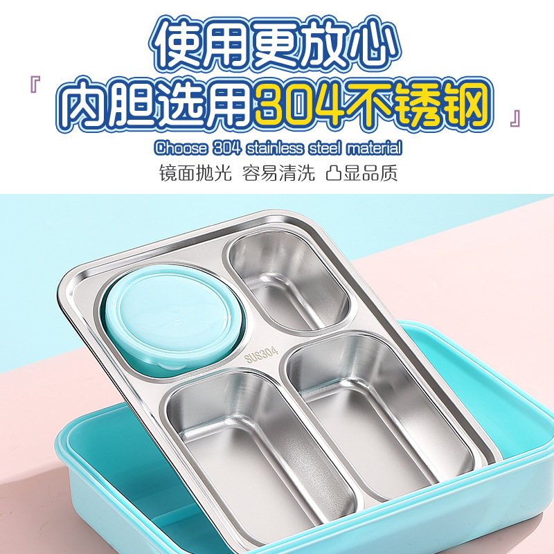 Cross-border best-selling independent sealed stainless steel 4-compartment lunch box with bowl, no cross-flavor student white-collar lunch box Application Scenario