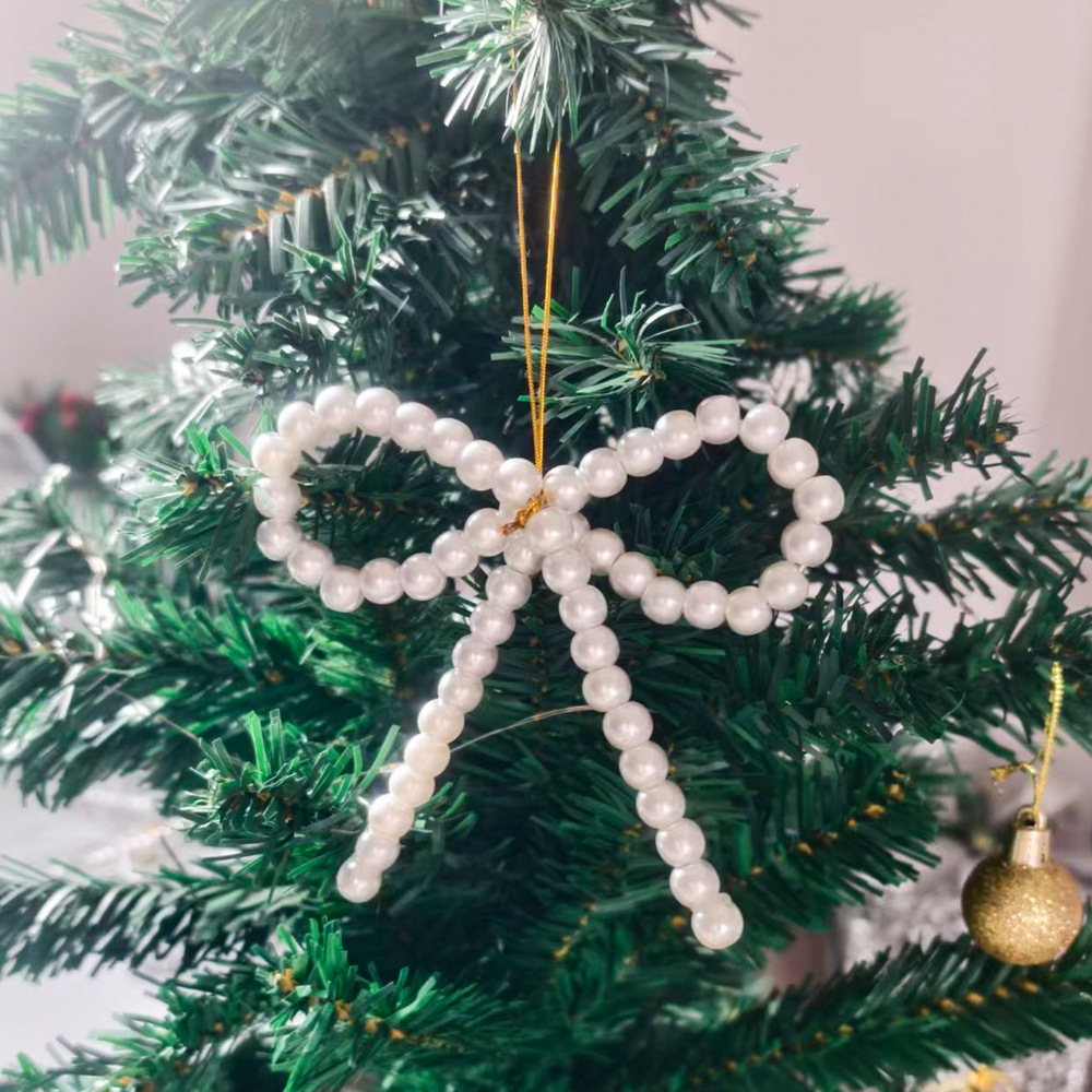 Cross-border Christmas pearl bow pendant, Christmas tree pendant, handmade small pendant, festive atmosphere decoration Application Scenario