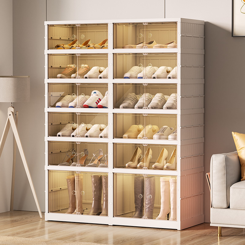 Shoe rack, home door multi-layer shoe cabinet, folding and pull-out shoe storage wonder, no installation required, simple transparent shoe box Application Scenario