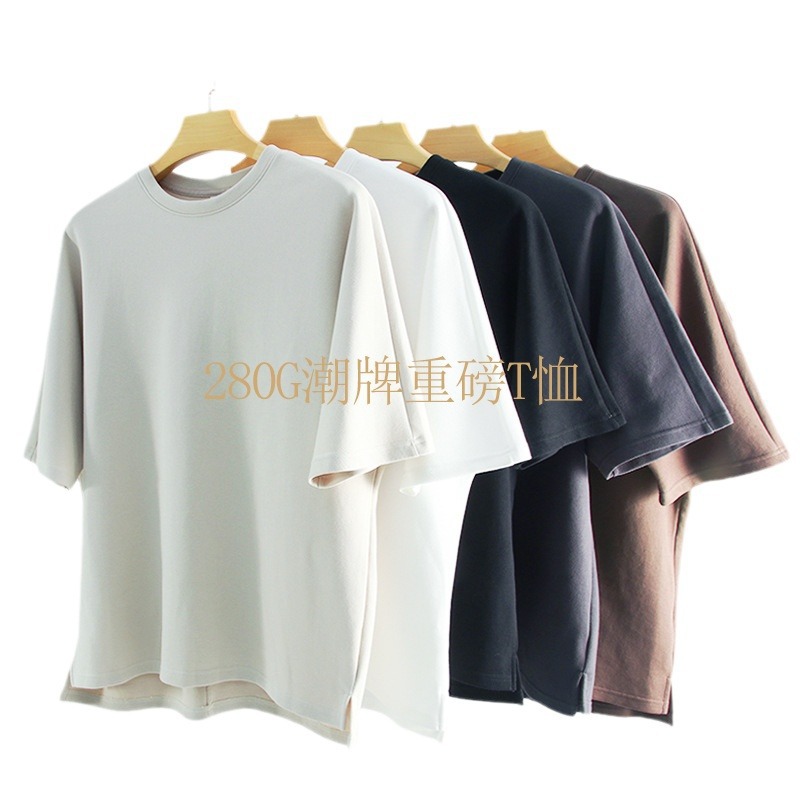 Summer heavyweight oversized small-collar T-shirt for men, a versatile trendy brand top, round-neck short-sleeved men's T-shirt Item Picture