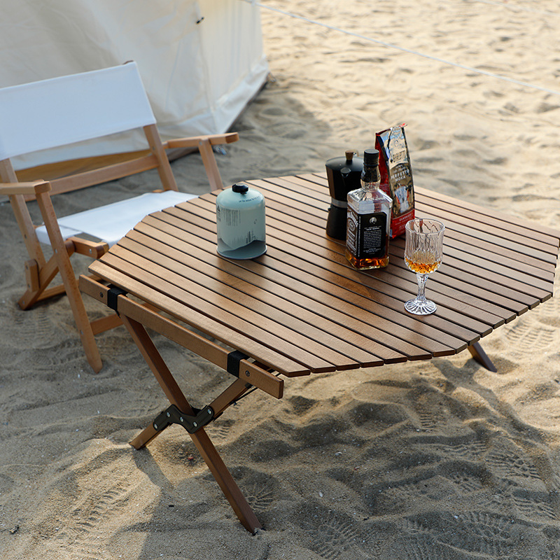 厂家直销露缘户外露营八角折叠桌批发便携式实木车载野餐休闲桌产品图