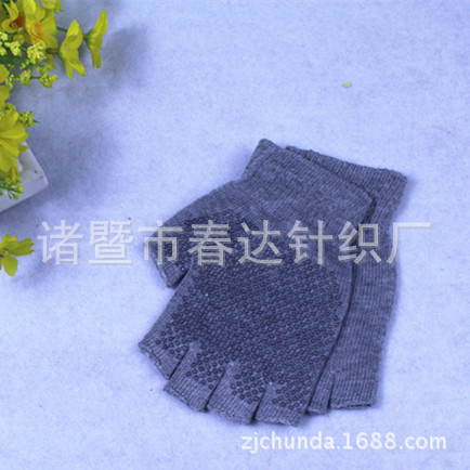 Korean autumn and winter light blue knitted half-finger gloves, your own baby sleeve, touch screen cycling plush warm women's style Specification image
