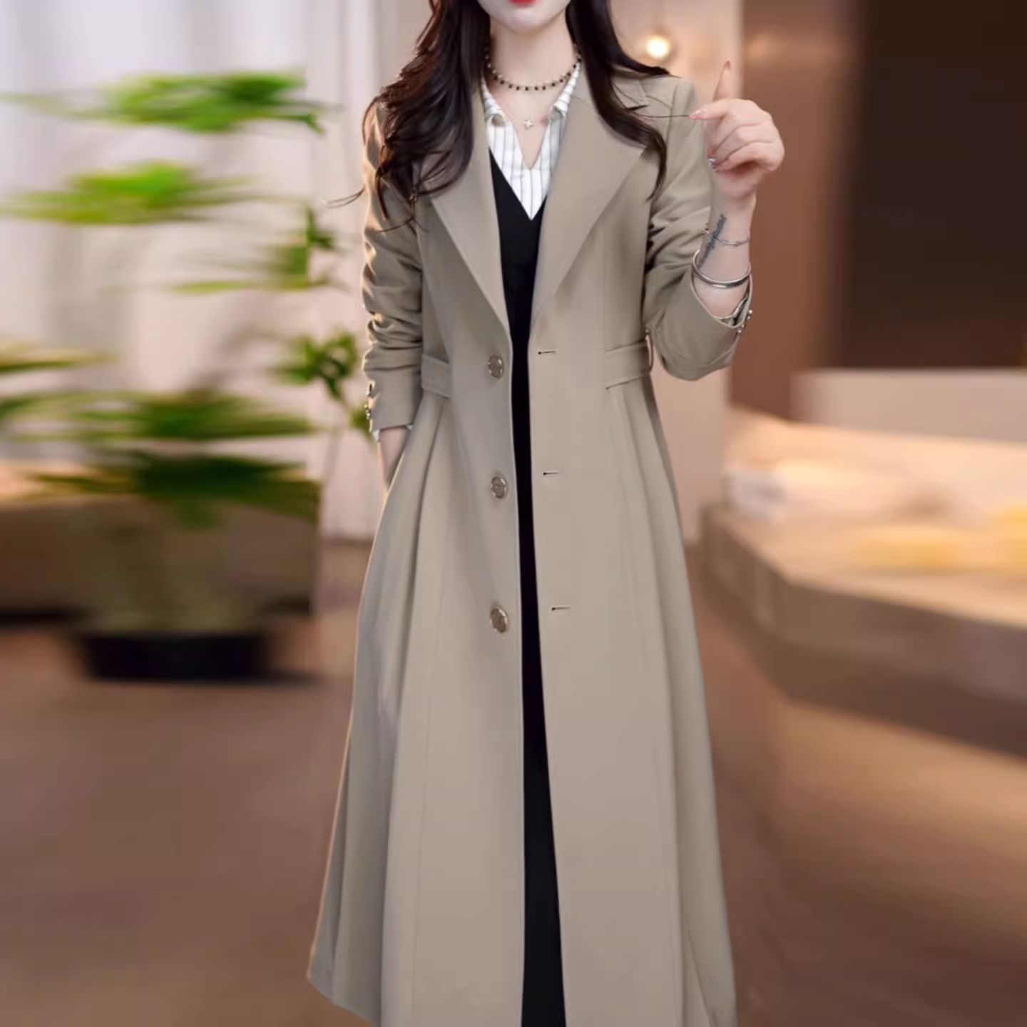 时尚气质外套中长款年新款女士风衣显瘦春秋修身洋气
