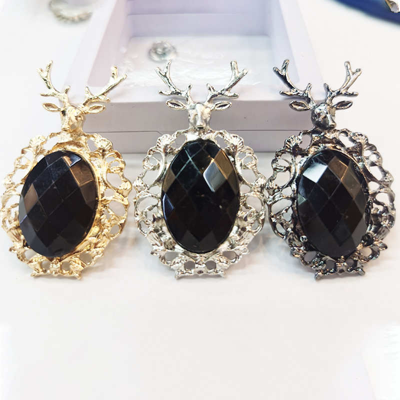 999纯银鹿形吊坠翡翠观音玉八宝罗盘项链