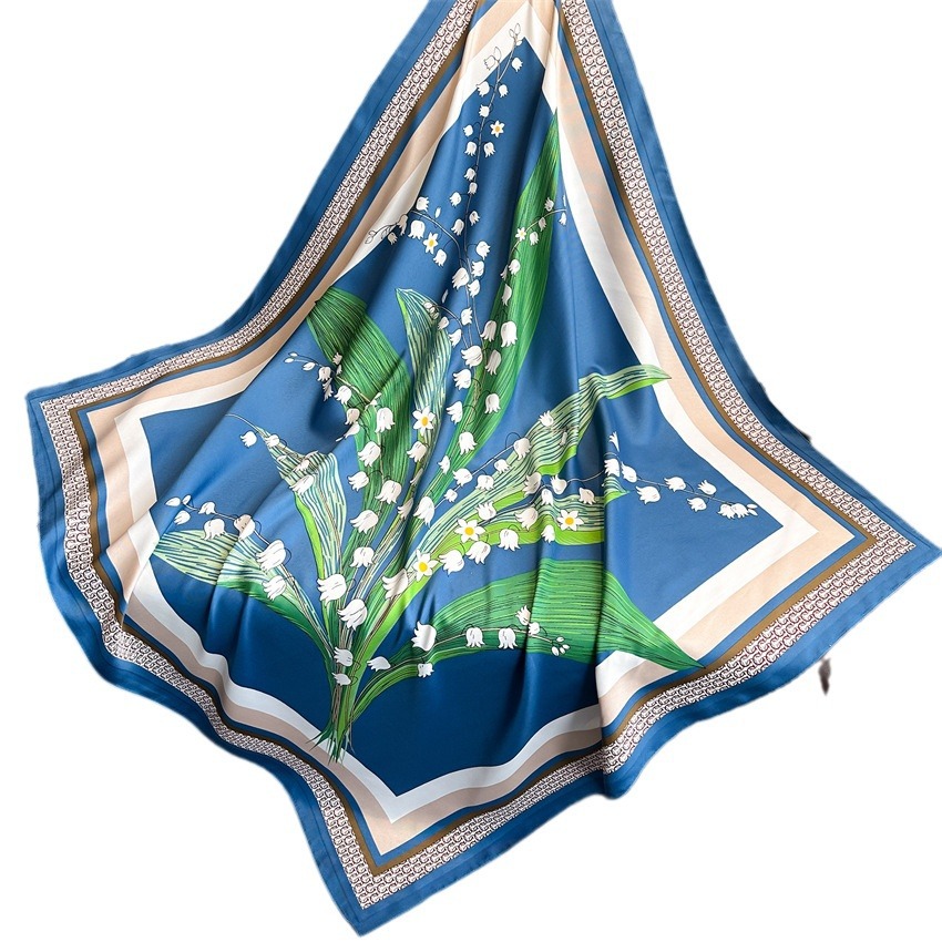 French lily of the eye flower scarf 90cm twill new elegant and stylish square scarf, a versatile sun-protective shawl and headscarf for women Item Picture