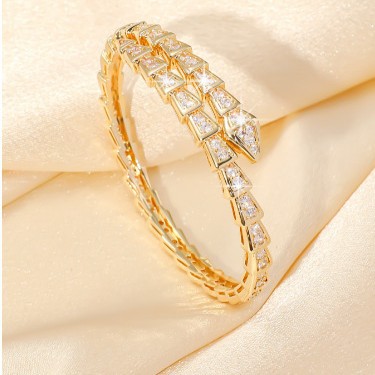 High-end light luxury full diamond snake bone bracelet, spring smooth body, elastic snake-shaped opening couple diamond-encrusted bracelet, copper micro-encrusted bracelet Specification image