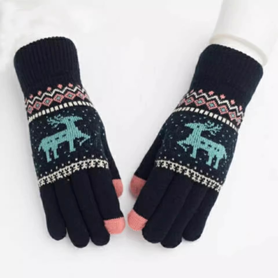 Thickened and fleece double-layer deer fur warm gloves, Korean version with touch screen, versatile for keeping warm in autumn and winter, suitable for students and adults Item Picture