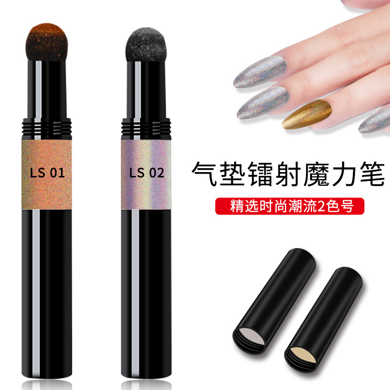 shanilak's cross-border best-selling laser nail art cushion magic pen, solid laser powder, gold and silver magic mirror powder cushion pen details Picture