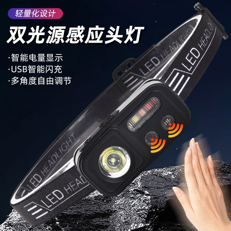 跨境户外强光led头灯便携多功能USB徒步骑行灯轻便头戴式夜钓鱼灯