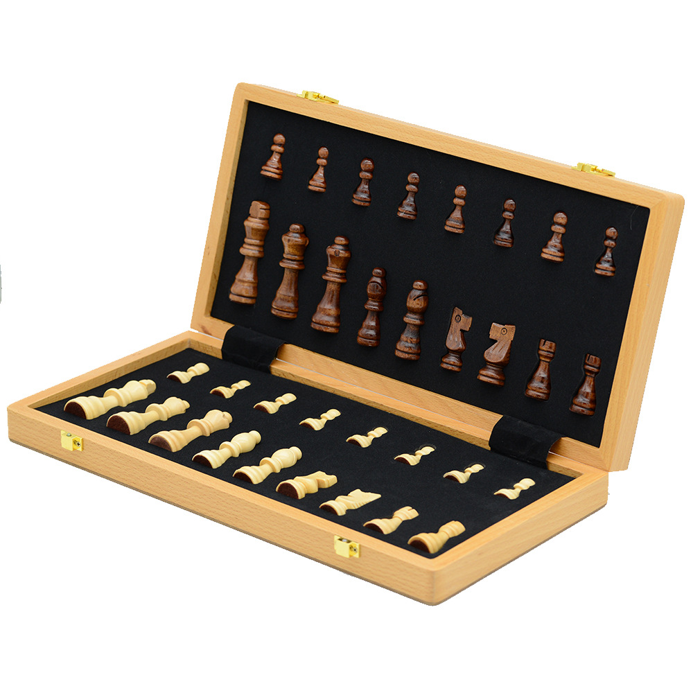 39cm magnetic chess, pine wood, double rear foldable board game toy, cross-border chess details Picture