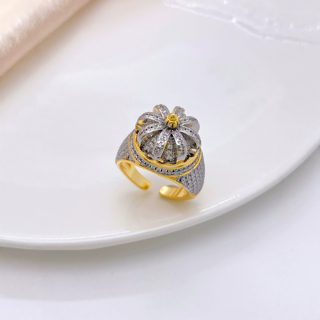 A simple two-color, gold-plated zircon geometric open ring for women on Instagram, a niche and high-end retro ring details Picture