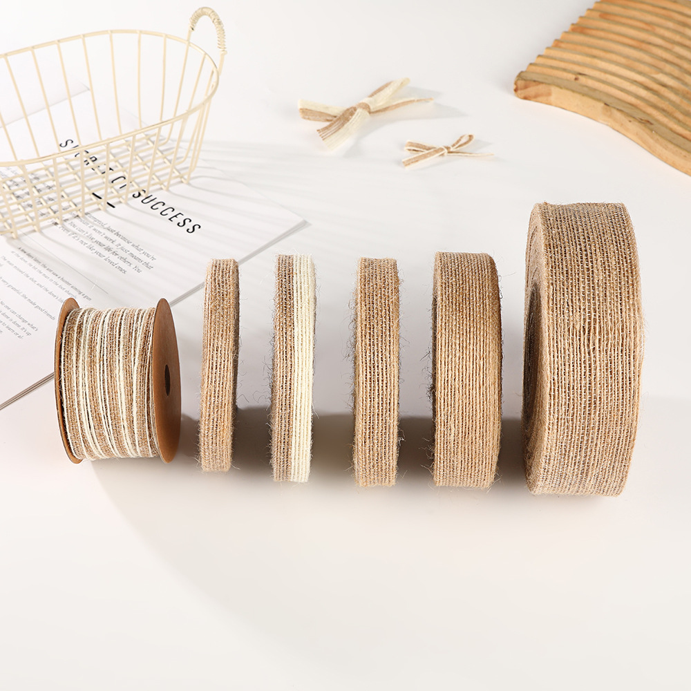 DIY礼盒礼物装饰绑带鱼丝线麻布卷黄亚麻绳丝织带渔线礼品盒打包