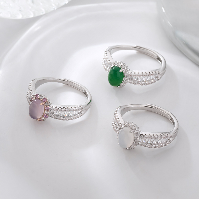 柏伶饰品新款时尚戒指小众个性轻奢开口戒玉髓时尚指环红刚玉手饰