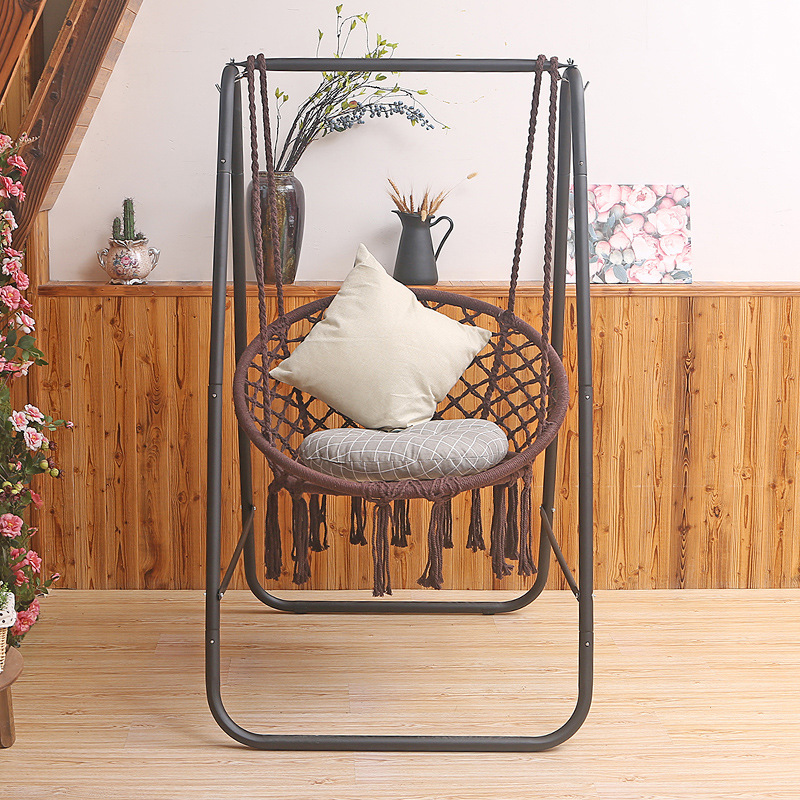 Indoor leisure balcony hammock with frame, hanging chair, home swing, cotton rope net, outdoor popular hanging basket, cradle, outdoor Specification image
