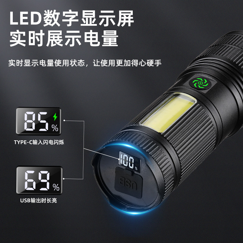 New cross-border high-intensity flashlight, outdoor multi-functional long-range lighting flashlight, white laser flashlight with side light Application Scenario