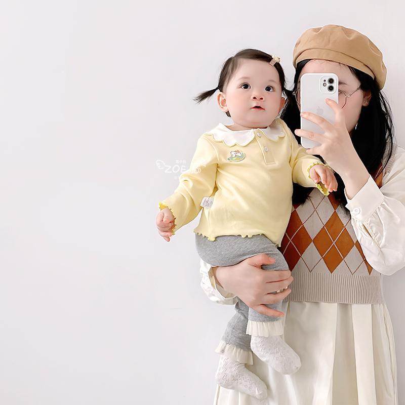 Baby long-sleeved T-shirt, autumn outfit, stylish and versatile, children's base shirt, baby girl top set, two-piece base pants set Application Scenario