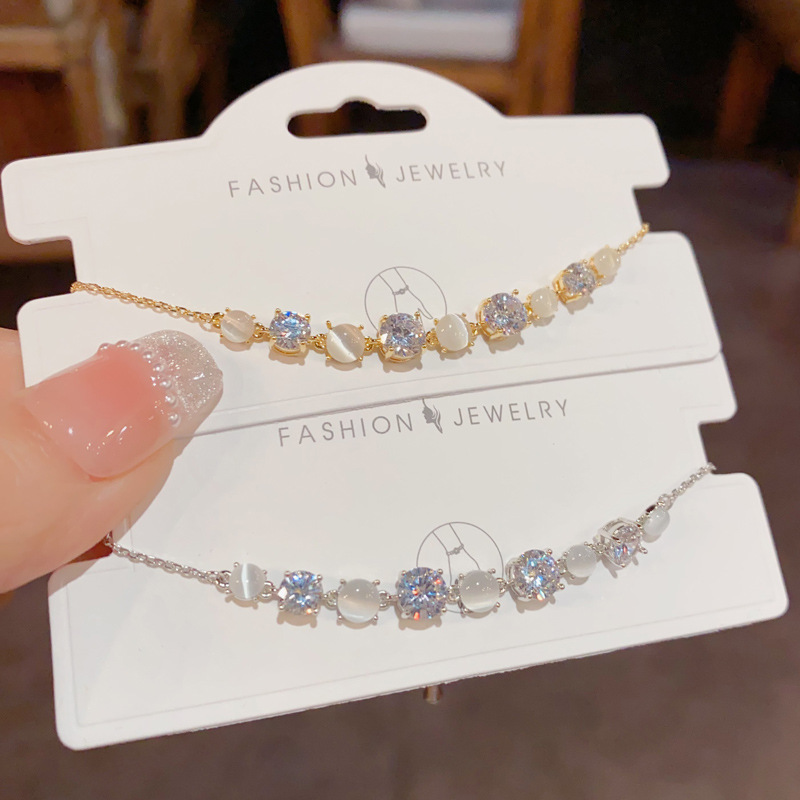 Nicho de moda diseño sentido opal zirconita anillo pulsera mujer dulce versátil simple mano accesorios al por mayor