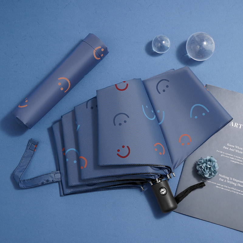 雨伞笑脸晴雨遮阳两用黑胶防晒校园折叠伞UPF50+ins全遮光小清新